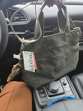 Kipling Olive Green Tote Bag with Detachable Monkey Charm